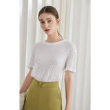 Christmas Gift FANSILANEN Office Lady French Short-sleeved Blue White T-shirt Women Summer 2021 New Wild Texture Pleated Straight Casual Tops