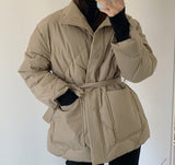 Kukombo Christmas Gift Winter Thick Cotton Padded Coats Women Single-breasted Zippers Lace-up Female Parkas Stand Collar Female Jackets