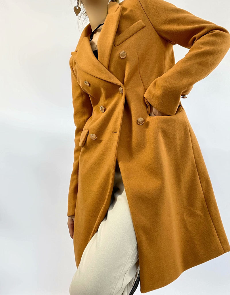 Kukombo Women's Autumn And Winter New Fashion All-Match Slim Coat Retro Double-Breasted Mid-Length  Coat