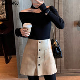 Christmas Gift pure fashion slim a-line Sweater dress Women winter autumn slash neck thick dress 2021 French sweater dress long sleeve
