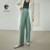 Christmas Gift FANSILANEN Office Lady High Street Pants Women 2021 New Autumn Loose Straight Pants Black Green All-match Casual Trousers