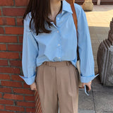 Kukombo Casual Loose Women Blouses Shirts Minimalist Single-breasted Female Blue Shirts 2022 Spring Summer Tops Oversized femme