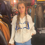 Kukombo Finger Skeleton Print Zip Up Hoodie Women Casual White Oversized Sweatshirts Hooded Outerwear Autumn Loose Jackets