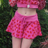Cute Y2K Pink Velet Hoodies Long Sleeve Cropped Kawaii Pink Heart  90s Women's Vintage Sweatshirts Svitushot Zip Up Top 2021
