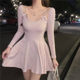 Christmas Gift Knit One-Piece Dress Korean 2022 Spring Casual Long Sleeve Sexy Sweater Mini Dress Women Outwear Party Elegant Dress Female Cute