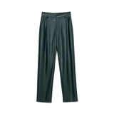 Christmas Gift Yiyiyouni Autumn Winter Fleece Loose Leather Trousers Women High Waist Zipper Fly Casual Pink PU Leather Pants Female 2021 New