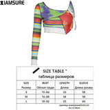 Kukombo Patchwork Asymmetrical T Shirt Women Ribbed Long Sleeve Knitted Crop Tops 2022 Fashion Casual Streetwear Harajuku Ladies