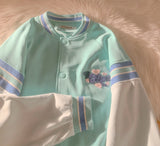 Kukombo Vintage Sweet Bear Colorblock Jacket Women Spring Autumn New Loose Thin Coats American Hiphop Baseball Jackets Female