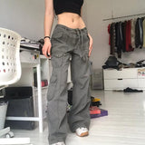 Kukombo Streetwear Retro Loose Cargo Denim Jeans Women Pockets Fashion Fairycore Clothes Casual Vintage Joggers Sweatpants Cuteandpsycho-0213