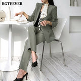 Christmas Gift BGTEEVER Elegant Women Blazer Suit Autumn Office Ladies Pant Suits V-neck Belted Blazer & Suit Pants 2021 Work Wear Female Sets