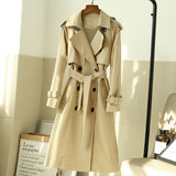 Christmas Gift Women's Elegant A Line Trench Coat Double-Breasted Belted Ladies Cloak Windbreaker Spring Fall Outerwear Grey Korean Style Coat