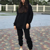 Christmas Gift Casual Women Fleece Hoodie Two Piece Sets Oversize Pullover Sweatshirt And Elastic Pencil Pant Suits Fashion Female Sport Outfit