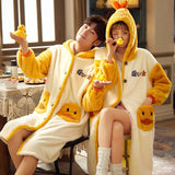 Christmas Gift Cute Warm Thicken Hooded Pajamas Women Autumn and Winter Plush Cartoon Slepwear Set Plus Velvet Male Home Wear Couple Pyjama