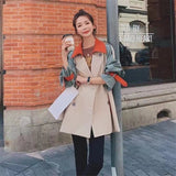 Kukombo Women's Windbreaker Long Sleeve 2022 Spring Matching Lapel Korean Preppy Style Coat Girl Long Thin Coat 2021 Woman Manteau De Printem