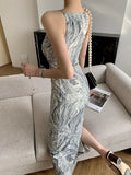 Kukombo Elegant Strap Dress Women's Clothing Summer One-Neck Rock Texture Bodycon Dress 2022 Korean Fashion Robe Female Vestidos k30