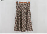 Christmas Gift Elastic waist  Vintage Skirts New Harajuku MI-long Plaid Skirt Women High Waist School Girls mid carf Pleated skirt