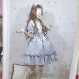 Kukombo Hstar Cute Women's Lolita OP Dress Flouncing Trim Japanese Harajuku Long Sleeves Victorian Dress Vestidos Gothic Lolita Cosplay