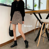 Kukombo Skirts Women Wool Plaid Buttons Slit A-Line Anti-Glare Luxury Elegant Office Ladies Bodycon Leisure Ulzzang Korean Mini Mujer