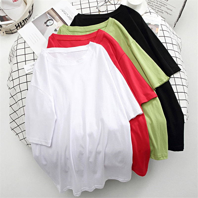 Christmas Gift Hirsionsan Basic Cotton T Shirt Women Summer New Oversized Solid Tees 7 Color Casual Loose Tshirt Korean O Neck Female Tops