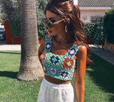 Kukombo Elegant Multi Color Handmade Crochet Tank Tops Women Summer Casual Square Neck Flower Camis High Fashion Cropped Top