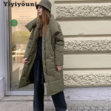 Christmas Gift Yiyiyouni Oversize Thick Long Parkas Women 2021 Winter Warm Button Pockets Cotton Coat Female Wide-Waisted Straight Outerwear