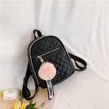 Kukombo Back to school  Hairball Tassel Women Backpack Small Diamond Pattern School Bag Backpacks For Girls Teenagers Braided Chain Students Rucksack