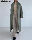Christmas Gift Yiyiyouni Winter Thicken Belted Padded Parkas Women Cotton Loose Warm Down Jackets Female Long Bubble Coat Solid Overcoat 2021