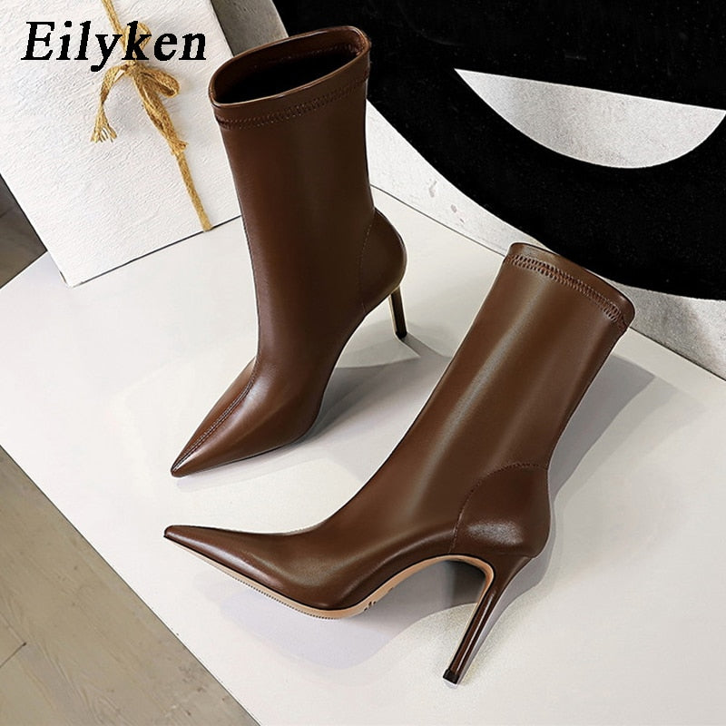 Christmas Gift Eilyken 2021 Spring High Quality Soft PU Leather Boots Women Pointed Toe Pumps Heels Fashion Ladies Party Shoes Size 34-40