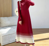 Kukombo Autumn Winter Half Turtleneck Women Dress Long Sleeve A-line Female Sweater Dress Ladies Knitting Vestidos