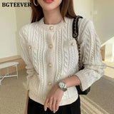 Christmas Gift BGTEEVER Elegant Women O-neck Knitted Cardigans Single-breasted Slim Twisted Sweater Female 2021 Autumn O-neck Outwear Tops