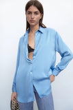Kukombo Women Fashion Loose Asymmetry Poplin Blouses Vintage Long Sleeve Button-Up Female Shirts Blusas Chic Tops