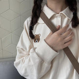 Christmas Gift Autumn Kawaii Bear Embroidery Polo Sweatshirt 2021 Japanese Sweet Preppy Style Hoodie Women Tops Cute Clothes Alt Kpop