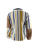 Kukombo Women Long Sleeve Button Shirt Striped Patchwork Chic Shirt Blouse