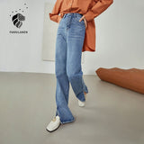 Christmas Gift FANSILANEN 2021 Women's Retro High Waist Jeans Women's Trousers Straight Slits Autumn New Dark Denim Light Color Women Jeans