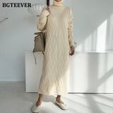 Christmas Gift BGTEEVER Stylish Thick Turtleneck Long Twisted Knitted Jumper Dress Women Winter Warm Loose Straight Sweater Vestidos Femme 2021