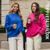 Christmas Gift  2021 Autumn Winter 15% Wool Sweater Solid Green Round Neck Sweater Soft Warm Knitted Tops