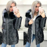 Christmas Gift Big Fur Hooded Jacket Women Long Winter Coat Female Glossy Casual Cotton Padded Parka Manteau Longue Femme Hiver