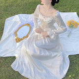 Kukombo Fairy Dress Retro Square Collar Floral Vestidos Sweet Robe Femme White Dress Party Elegant Bridesmaid Dress High Quality Female