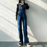 Kukombo Women's Denim Jumpsuits Black Straight Tube Relaxed Chic Straps Trousers 2022 Korean Preppy Style Retro High Waist Denim Jeans