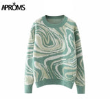 Christmas Gift Aproms Elegant Green Tie Dye Knitted Sweater and Pullovers Women 2021 Winter Long Sleeve Warm Ribbed Jumper Female Slim Top