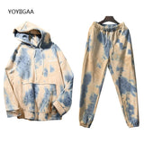 Christmas Gift Tie Dye Autumn Winter 2 Piece Set Women Hoodies Pants Printed Sportswear Suits Thicken Warm Ladies Girls Hoodie Sets Tracksuits