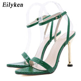 Christmas Gift Eilyken 2021 New Ankle Strap Green Women's High Heels 11CM Sandals Pointed Toe Female Party Shoes Sandalias de mujer