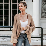 Christmas Gift  Loose women knitted cardigans Lantern sleeve heart crochet oversize sweaters Autumn winter female cardigan coats outwear