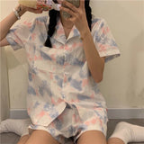 Christmas Gift Pajama Sets Women Plaid Classic Retro Turn Down Collar Short Sleeve Loose Preppy Style Cozy Students Sleepwear Home Female Lady