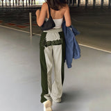 Kukombo Autumn Winter Wide Leg Pants Women Casual Print Letter Blue Casual Fashion Vintage High Waist Oversized Trouser