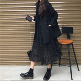 Christmas Gift BGTEEVER Elegant Polka Dots Print Women Chiffon Dress Vintage Loose Long Dress Lace-up Female A-line Vestidos femme  Spring