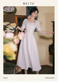 Kukombo Summer 2022 Puff Sleeve Chic Bowknot Square Neck White Dresses Retro Elegant Ladies Fashion Bridesmaid Dress Vestidos De Fiesta