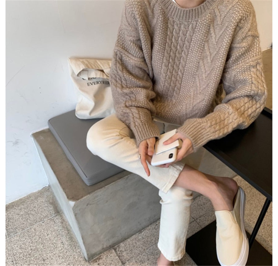 Christmas Gift  2021 New Winter Spring Women Sweaters Pullovers Minimalist Knitting Elegant Casual Loose Ladies Vintage Tops SW1161