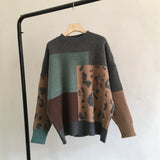 Christmas Gift Hirsionsan Leopard Patchwork Cashmere Sweater Women Loose Casual Knitted Pullovers Autumn Soft Knitwear Female Retro Jumper