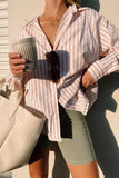 Kukombo Stylish Women's Classic-Fit Long Sleeve Lightweight Button Down Shirt  Vertical Stripes Oversize BF Style Top Blouses